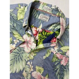 7 Diamonds Button Up Short Sleeve Shirt Mens L Blue Land‎ Of Flowers Hawaiian